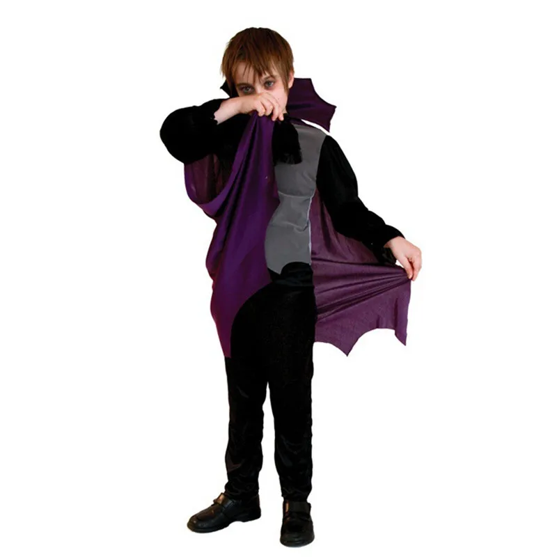 M-XL Boys Halloween Vampire Cloak Costumes Kids Children Dracula Scary Cosplay Carnival Purim Stage Play Masquerade Party Dress