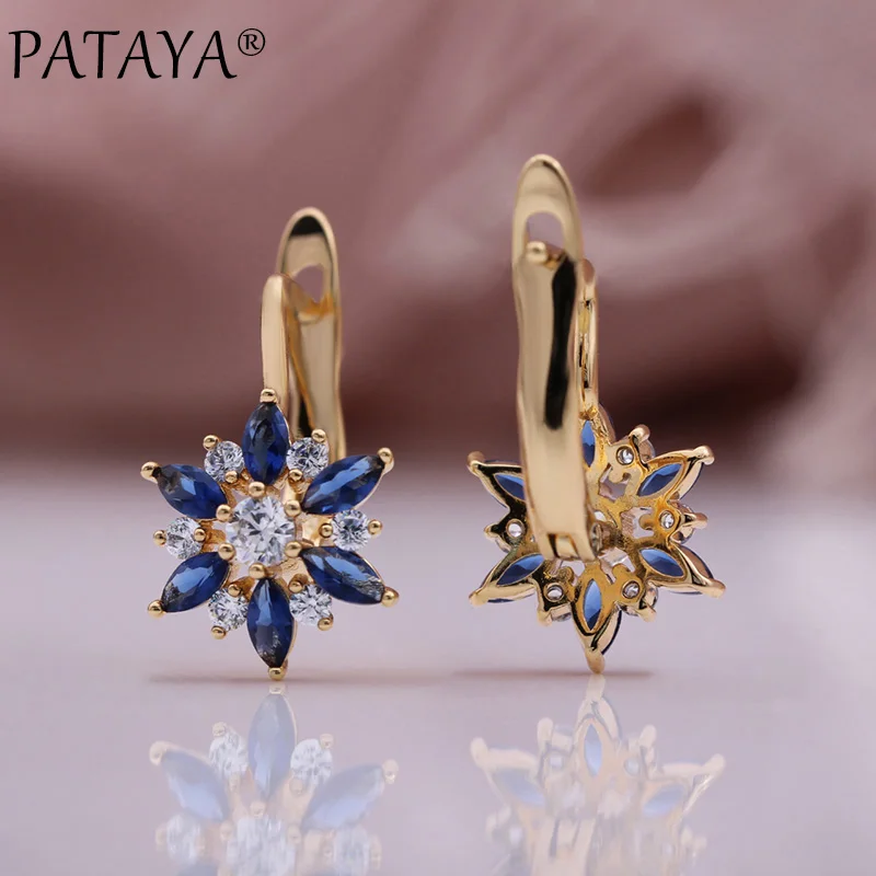 PATAYA New 585 Rose Gold Color Multicolor Natural Zircon Earrings Gifts for Women Fashion Jewelry Luxury Quality Flower Earrings