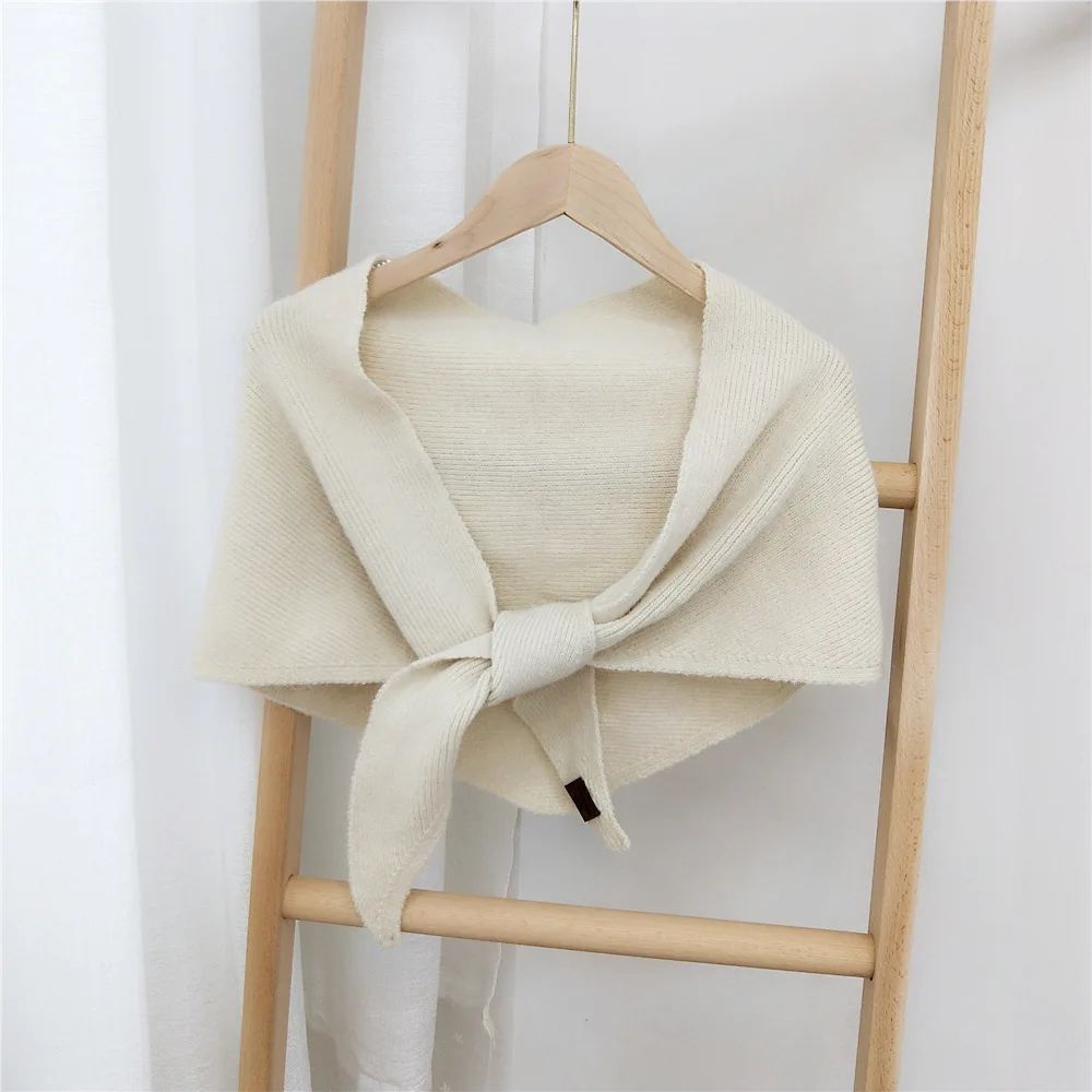 Women\'s Wool Knitted Triangle Scarf solid warm Double-Sided wear Shawl wrap  Autumn Winter Korean