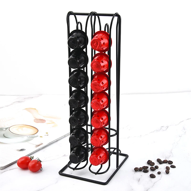 Stainless Steel  28 Coffee  Capsules Storage Holder Metal Double Coffee Capsules Display Stand Storage Shelves Black Black