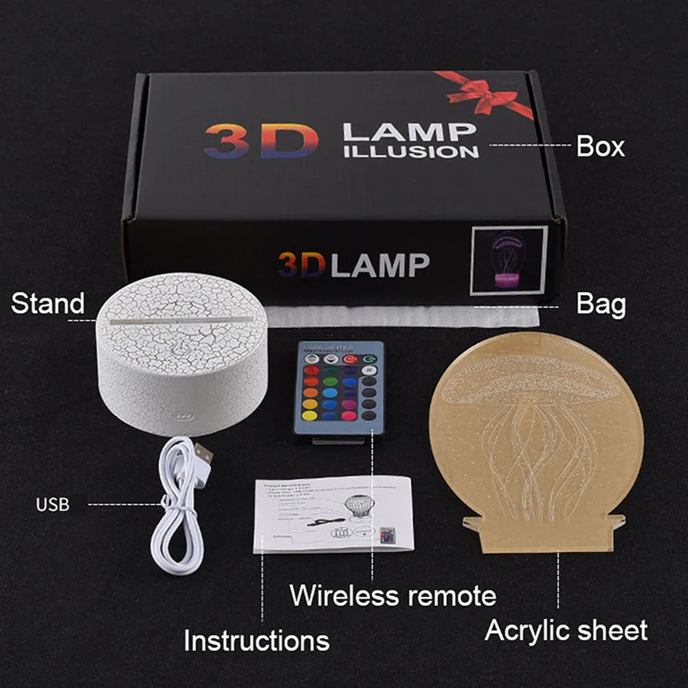 Lampu Meja Ilusi 3D Hewan Lampu Capung untuk Anak Kamar Tidur Dekorasi Lampu Malam LED RGB Sensor Sentuh Lampu Malam Dropship