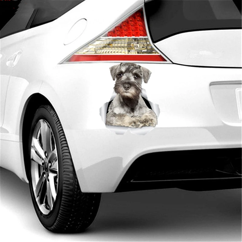 Fuzhen Boutique Decals Exterior Accessories 3D Curious Schnauzer Dog Sticker Decal for Car Wall Kid's Room Luggage Skateboard