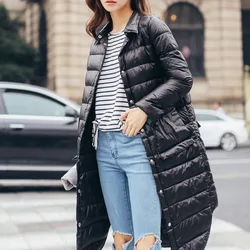 2023 Woman Winter Padded Warm Coat Ultra Light Duck Down Jacket Long Female Overcoat Slim Jackets Winter Clothes Portable Parkas