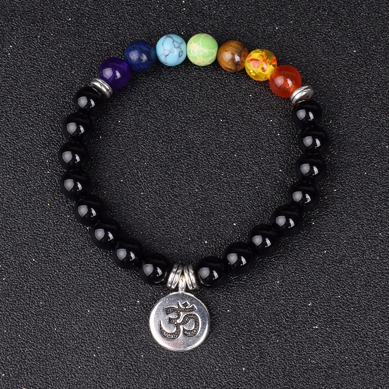 Natural Black Onyx 7 Chakra Bracelets & Bangles for Women Fashion Yoga Balance Healing Bracelets Men Buddha Prayer Beads Jewelry