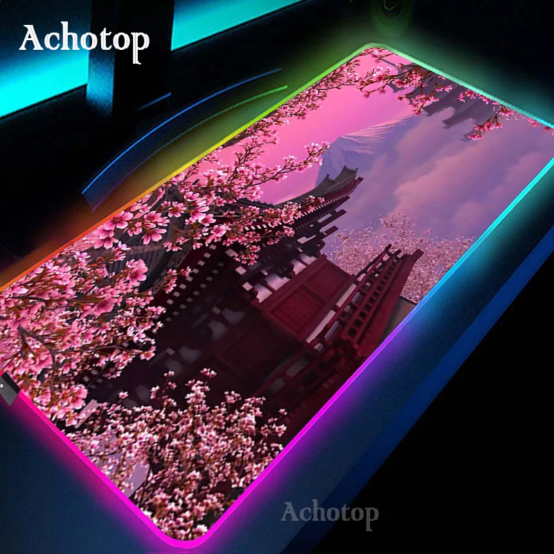 

Игровой коврик для мыши с цветами вишни, RGB коврик для мыши, игровой компьютерный коврик для мыши с RGB подсветкой, большой коврик для мыши XXL, Н...