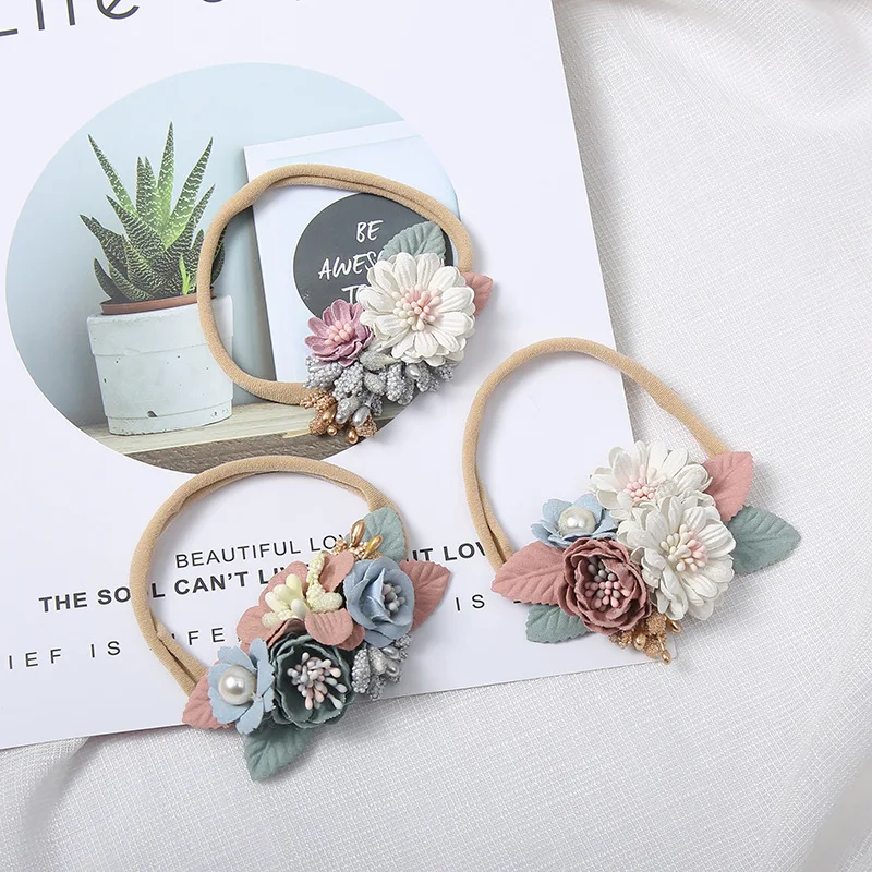 European and American children's hair accessories small fresh pearl flower headdress baby nylon headband