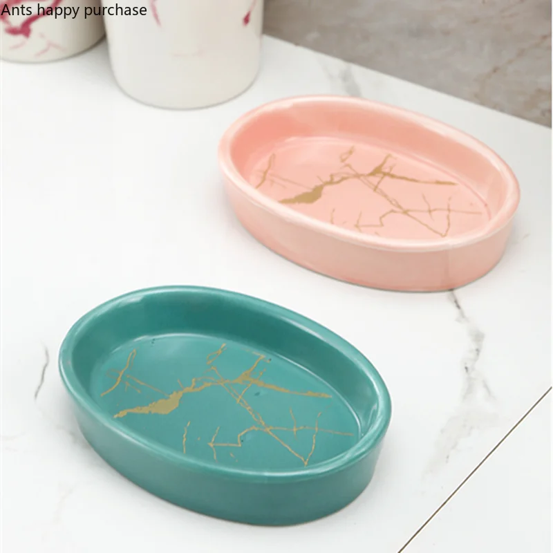 Nordic Style Marbling Ceramic Soap Dish Bathroom Oval Decoration Soap Holder Home Bathroom Supplies Accessories Soap Storage Box