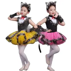 Disfraz de halloween para niña, disfraz de baile de gato y gatito, trajes de danza contemporánea, ropa de escenario para niños, trajes de danza moderna de Jazz para niñas