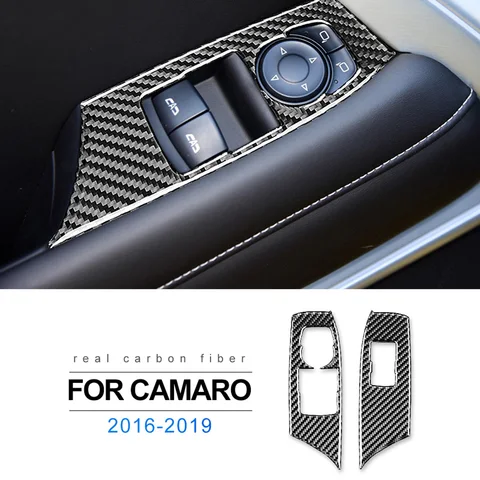 Красное углеродное волокно для Chevrolet Camaro 2016 2017 2018 аксессуары для автомобильного стеклоподъемника кнопка переключения панель наклейка