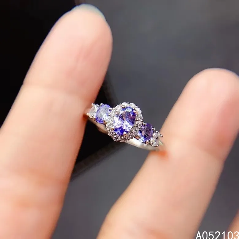KJJEAXCMY Fine Jewelry 925 Sterling Silver Inlaid Natural Tanzanite New Women's Simple Fashion Adjustable Gem Ring Support Detec