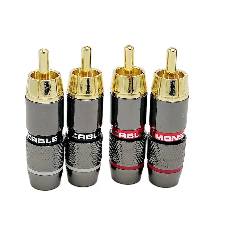 RCA Connector High Quality RCA Plug For Audio Video Support 6mm Cable Gold Plating 4Pcs