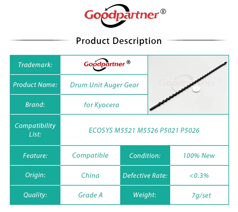 5X DK-5230 DK-5231 Drum Unit Auger Gear for Kyocera M5521cdn M5521cdw M5526cdn M5526cdw P5021cdn P5021cdw P5026cdn P5026cdw
