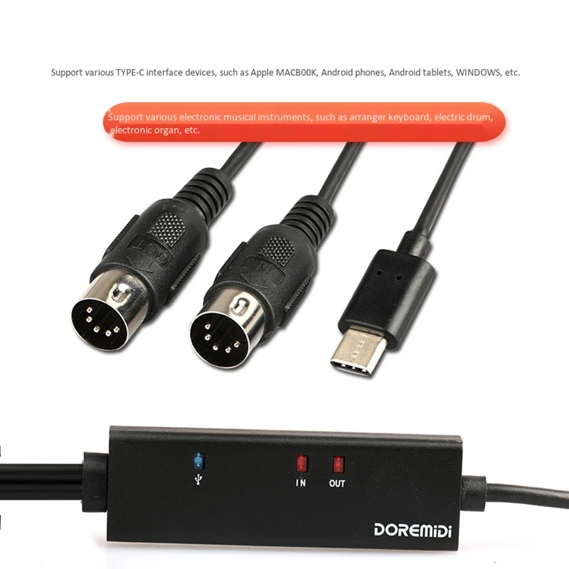 DOREMiDi MTU-11 ميدي إلى USB C نوع C كابل USB ميدي محول مع مؤشر ضوء لالروبوت