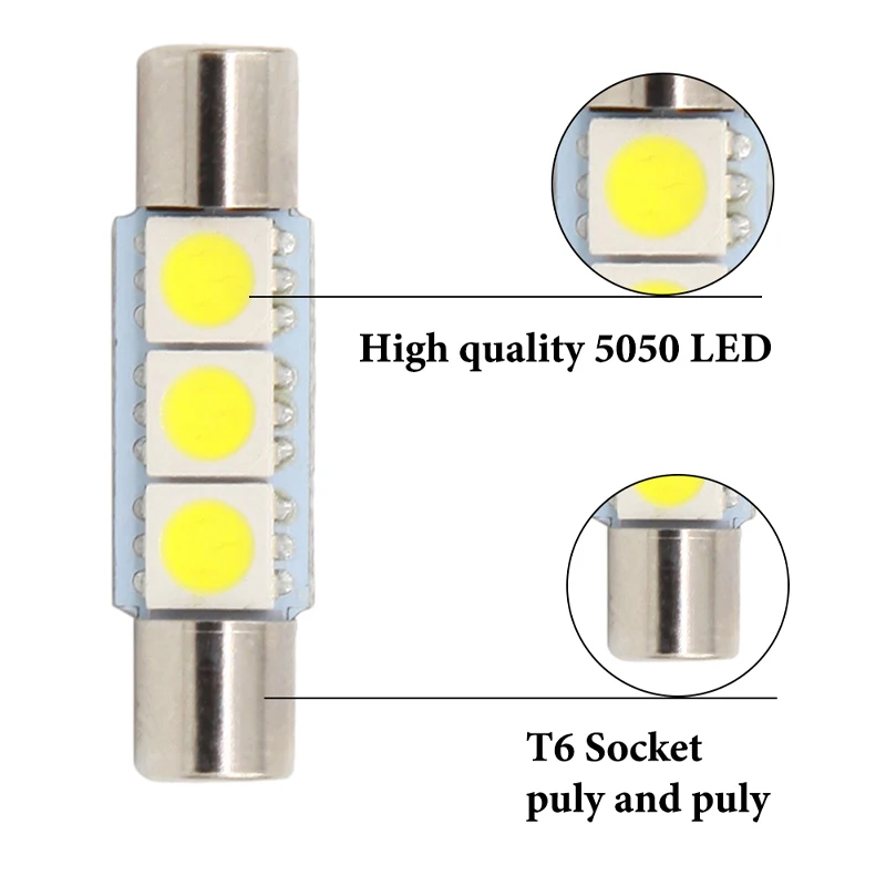 10pcs C5W T6 Festoon 28mm 31mm Led Bulb C10W LED 5050 SMD Car Interior Dome Reading Lights T-Shape 6000K White Signal Lamp 12V