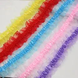 2YD 4cm Double-layer Webbing Pleated Lace Elastic Hair Tie Children's Headdress Decoration Headband Elastic Lace