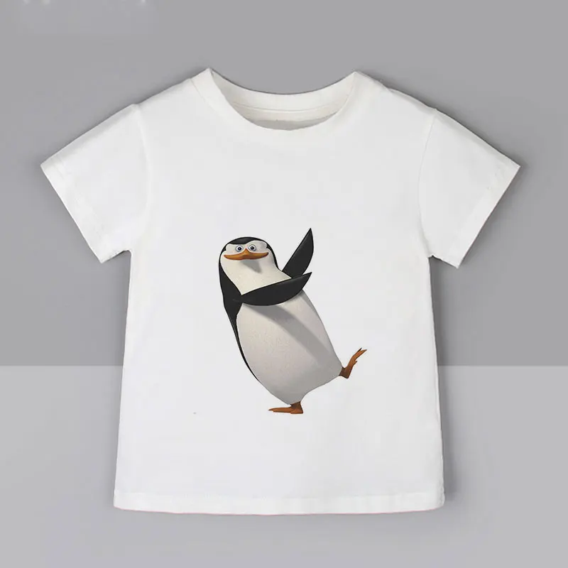 Summer New Children's Clothing Madagascar Penguins Boys Tops Cute Penguin Girls T Shirts 0 Collar White Fashion Kawaii Baby Top