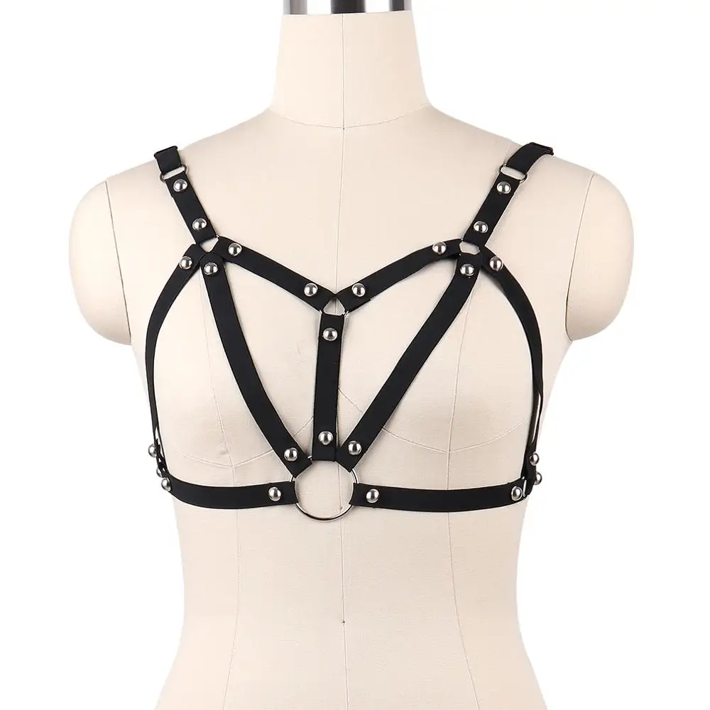 

Pastel Goth Bondage Harness Cage Bra Rave Wear Fetish Elastic Body Harness Lingerie Sexy Crop Top Suspender Bralett