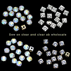 3/4/5/6/7/8/10mm Clear White Crystal Round Rhinestones Flatback With Claw Sew On Diamantรฉ Stone For Clothes Wedding Dress Trims