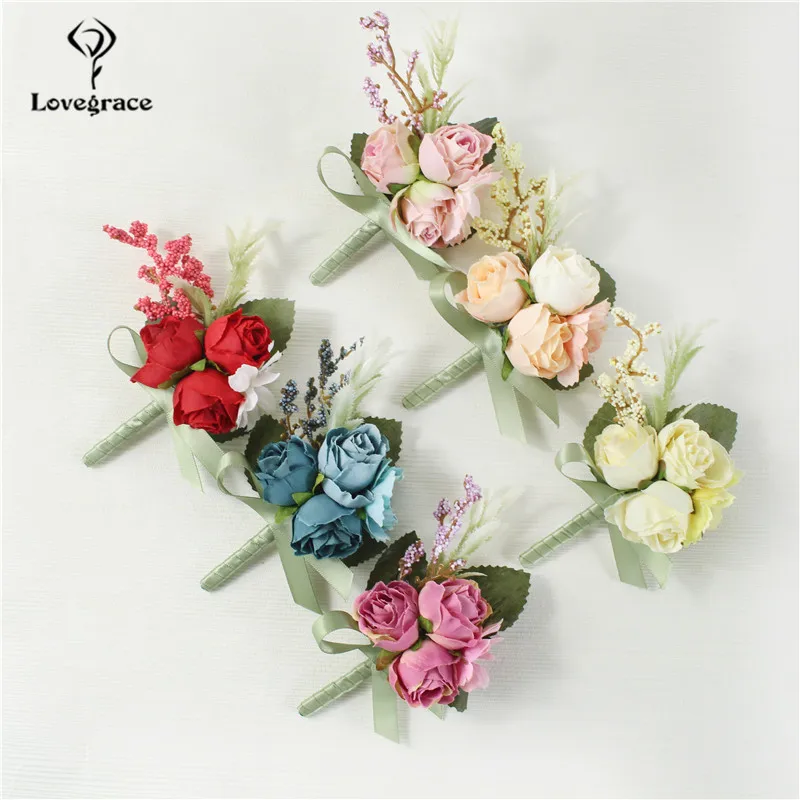 Lovegrace Pols Corsage Bruid Armband Bruiloft Mannen Boutonniere Bruidsmeisje Polsband Flower Party Prom Corsages Bruiloft Benodigdheden