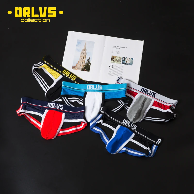 ORLVS-Calzoncillos tipo tanga para hombre, ropa interior sexy, suspensorio, de algodón, malla, gay