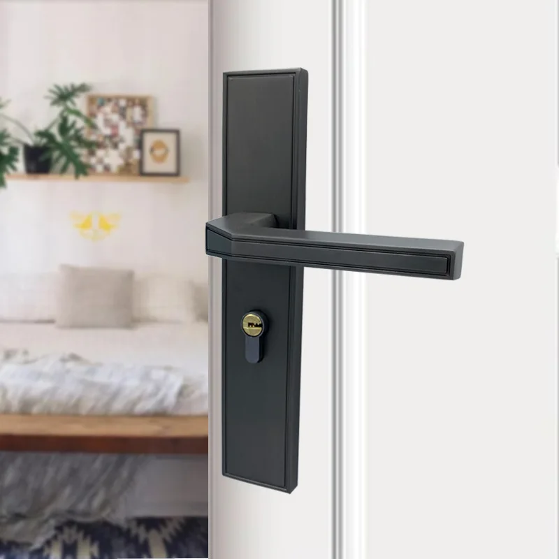 Bedroom Door Aluminum Solid Plate Door Lock, Handle Lock, Simple and Stylish Yellow Bronze Lock