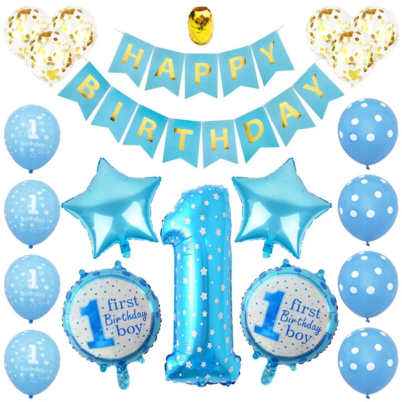 1 Set Baby Birthday Party Balloons First Birthday Blue Pink Foil Balloons Set Party Decoration Balloons Birthday Party Supplies