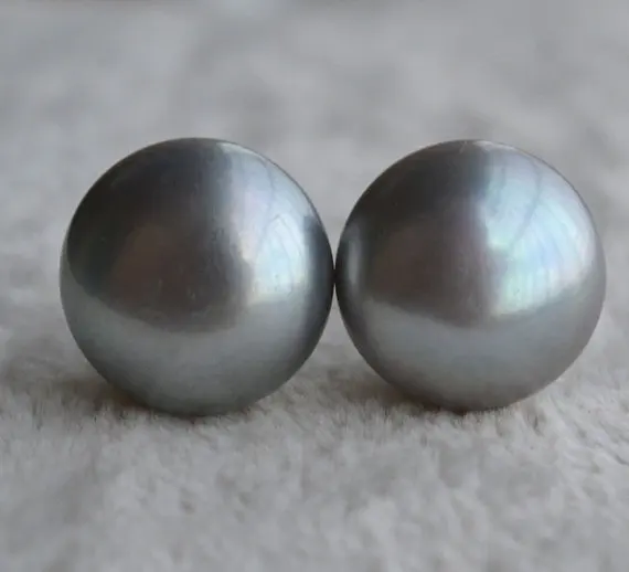 

New Arrival Favorite Pearl Jewelry 11mm Gray Huge Genuine Freshwater Pearl Silver Stud Earrings Fine Jewelry Lady Gift