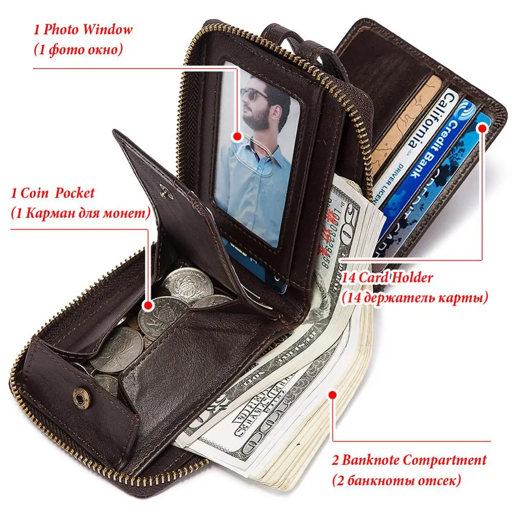 Fashion Men\'s Wallet Genuine Leather Purse Male Rfid Wallet Multifunction Storage Bag Coin Purse Wallet\'s Card Bags PORTFOLIO