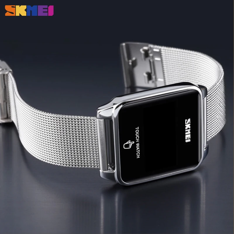 SKMEI LED Touch Watch Men Curved Mirro Design Wristwatch Mens Waterproof Stainless Steel Hour Fashion Digital reloj hombre 1532