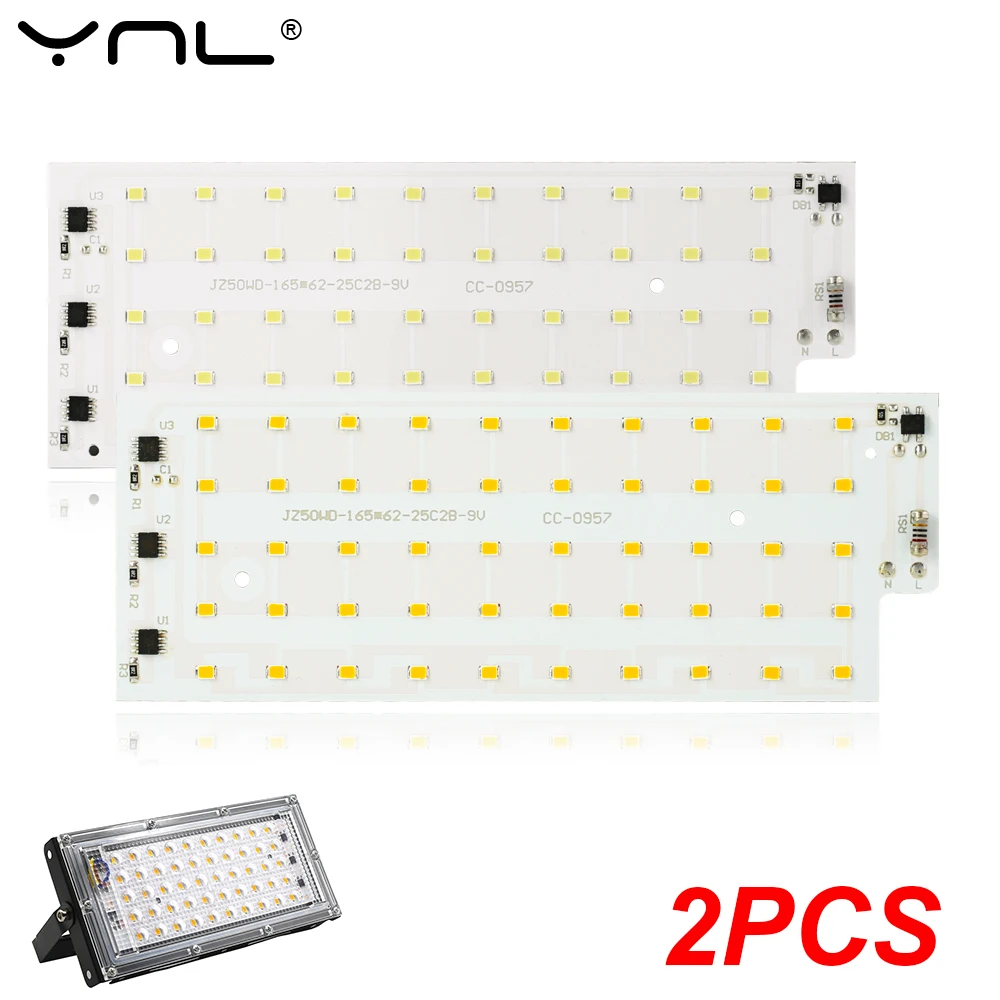 2 sztuk/partia 50W LED Chip światła powodzi AC 220V 240V SMD 2835 reflektor reflektor koraliki uliczne LED lampa krajobraz dla DIY oświetlenie