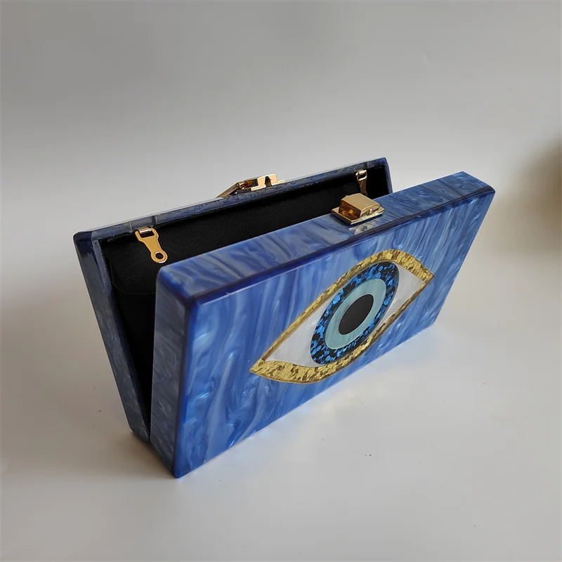 Acrylic Purses and Handbags for Women Evil Eyes Light Sky Blue Perspex Box Clutch Elegant Banquet Evening Handbags Crossbody Bag