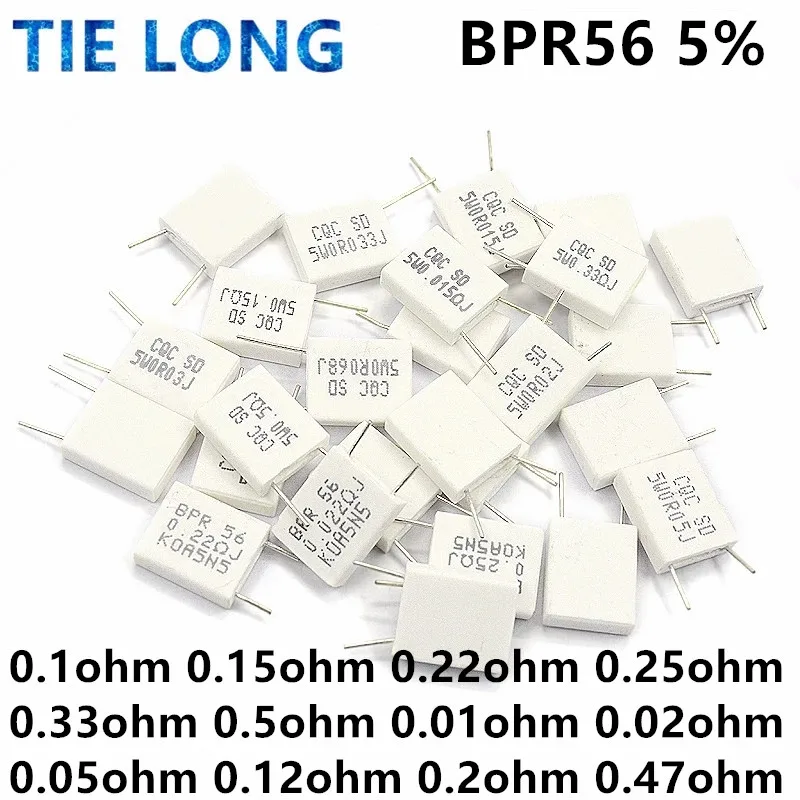 10pcs BPR56 5W 0.001 0.1 0.15 0.22 0.25 0.33 0.5 ohm Non-inductive Ceramic Cement Resistor 0.1R 0.15R 0.22R 0.25R 0.33R 0.5R