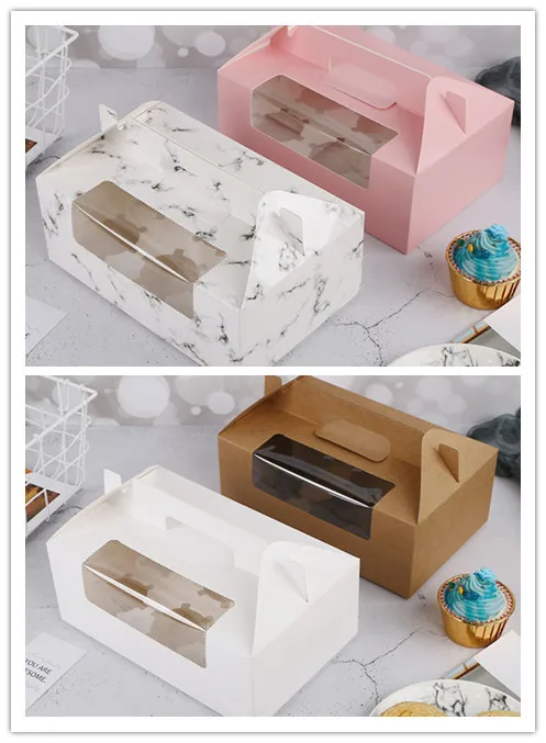 

23.5*15*9cm Cupcake Paper Box With Window Cookie Cake Decorating Supplies Portable Christmas Gift Boxes For Party Favors 50pcs