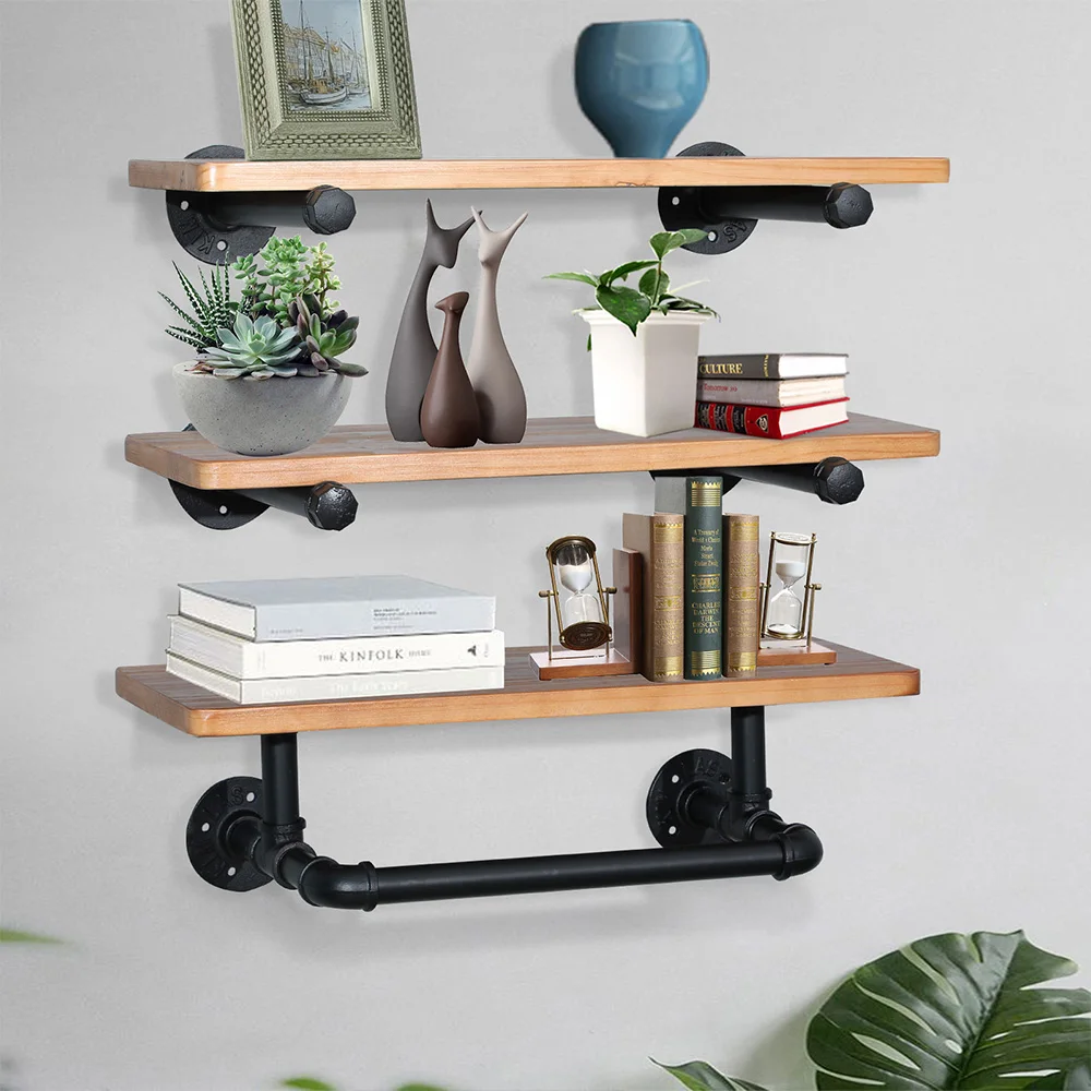 DIY Floating Wood Shelves on Industrial Pipes(3-tier) 3-tier Shelving Unit US Warehouse