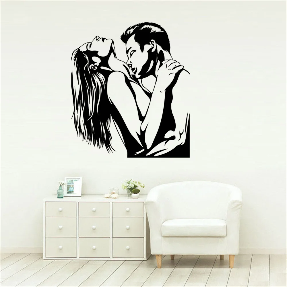 Loving Couple Love Romance Art Bedroom Wall Stickers for Master Bedroom Home Decoration Man Woman Embrace Silhouette Decals