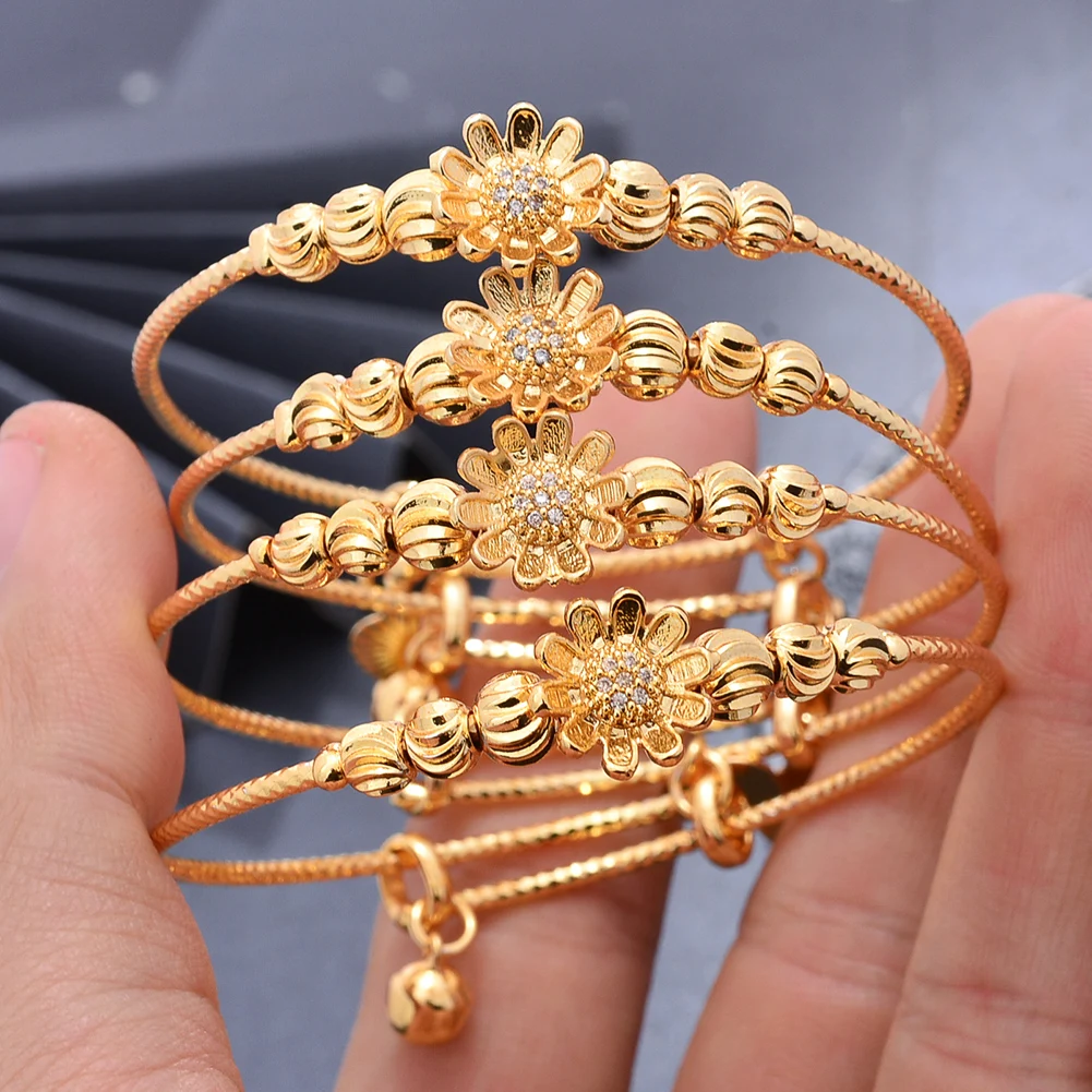 

Dubai Maiden Gold Color zircon Bracelet Bangles Wedding Flower Jewelery Africa Bangles women Flower Bangles Bijoux femme