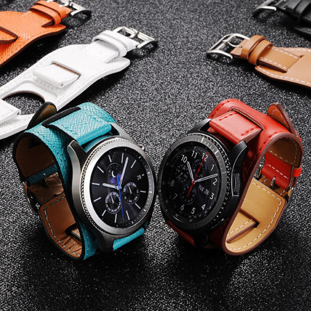 Retro 22MM Genuine Leather Band For Gear S3 Leather Cuff Watch Bracelet Replacement watchband Men Wrist Watch Wristband