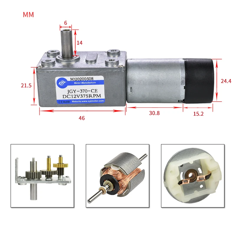 JGY-370-tornillo de engranaje Turbo, codificador de Motor eléctrico de CC, velocidad ajustable, 6V, 12V, 24V, puede ser a prueba de polvo con soporte/tornillo