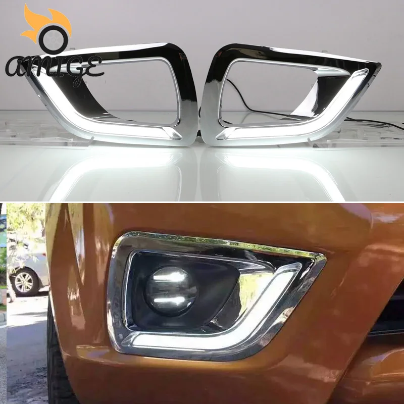 

Amige 12V LED DRL Daytime Running Light For Nissan NP300 Navara 2015 2016 2017 2018 LED Headlight Bumper lamps Daylights