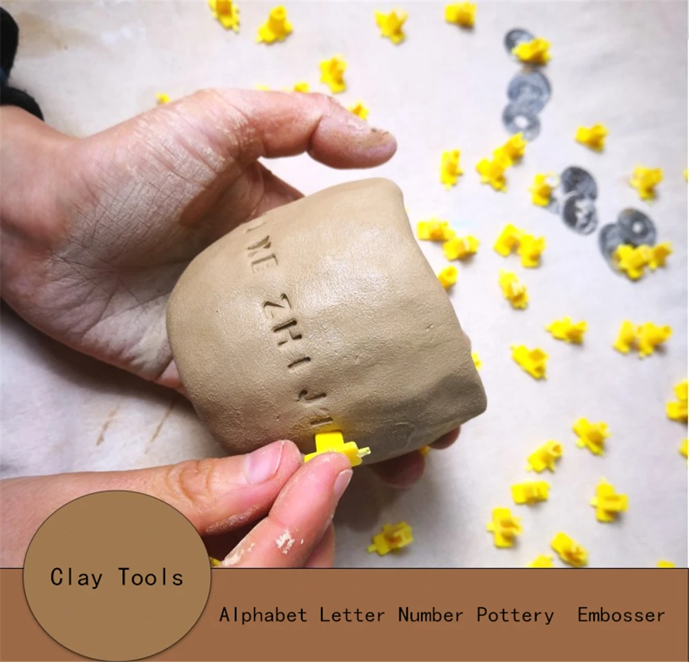 1ชุดตัวอักษรตัวอักษรเครื่องปั้นดินเผากดแสตมป์ Embosser Cutter อุปกรณ์เสริม
