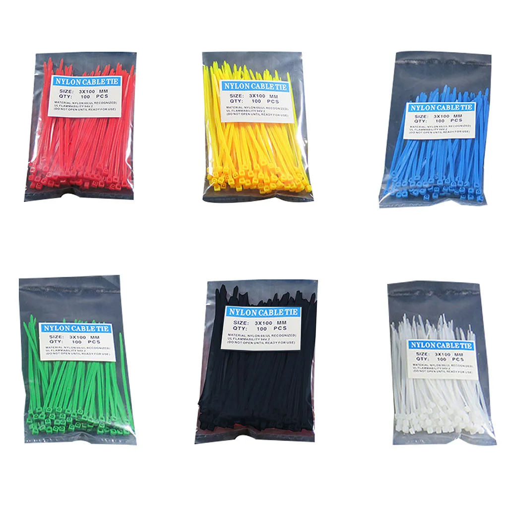 100Pcs/pack Nylon Cable Tie Self-locking White BLack Red Pink Orange Blue Purple Green Yellow Brown Cable Zip Wire Tie