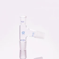 FAPE 75 degree distillation head, Top ground mouth 14/23, Down joint 24/29, Side joint 24/29, Borosilicate glass