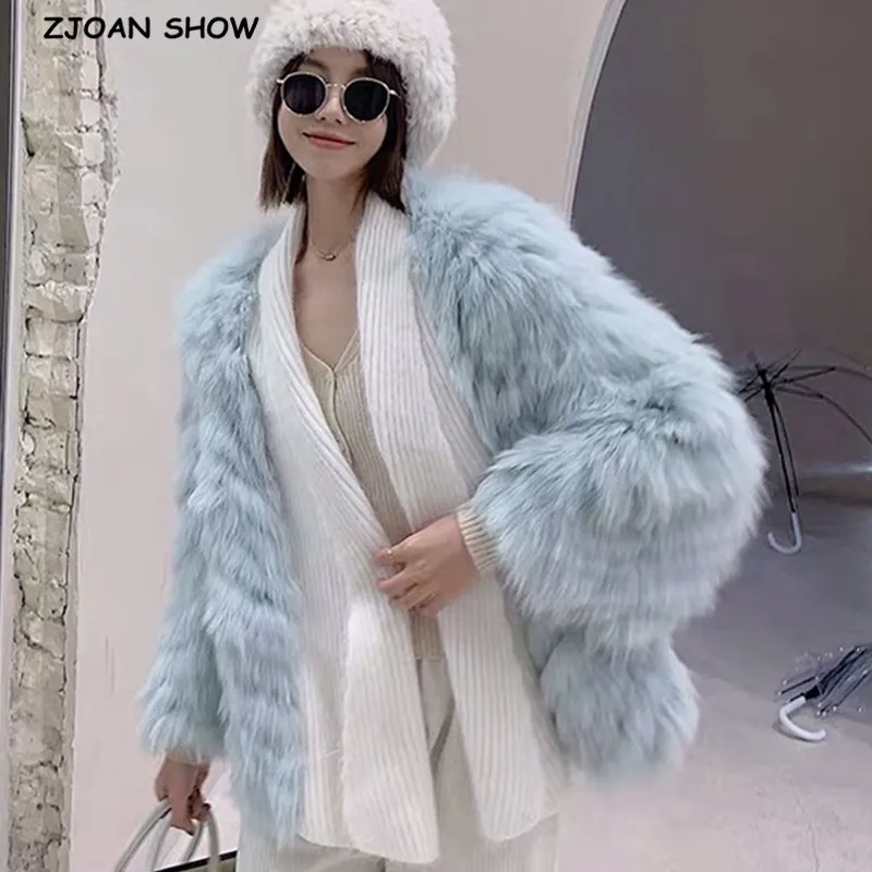 Winter Turn down Collar Lapel Hairy Shaggy Soft Faux Fur Coat Green Women Long Sleeve Furry Fur Warm Jacket Short Outerwear