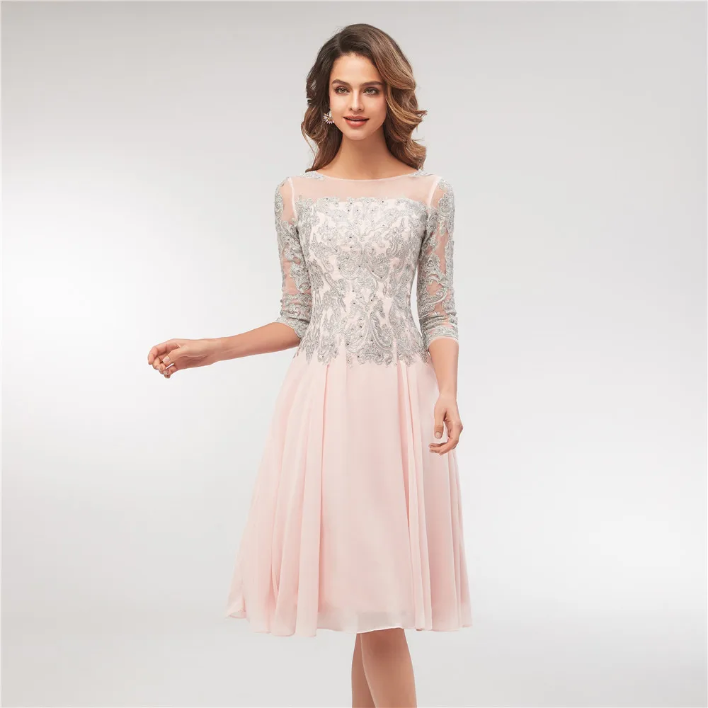 Elegante Chiffon Spitze Applique Halbe Hülse Tee-Länge Mutter Der Braut Kleid Plus Größe Vestidos Madre De La novia