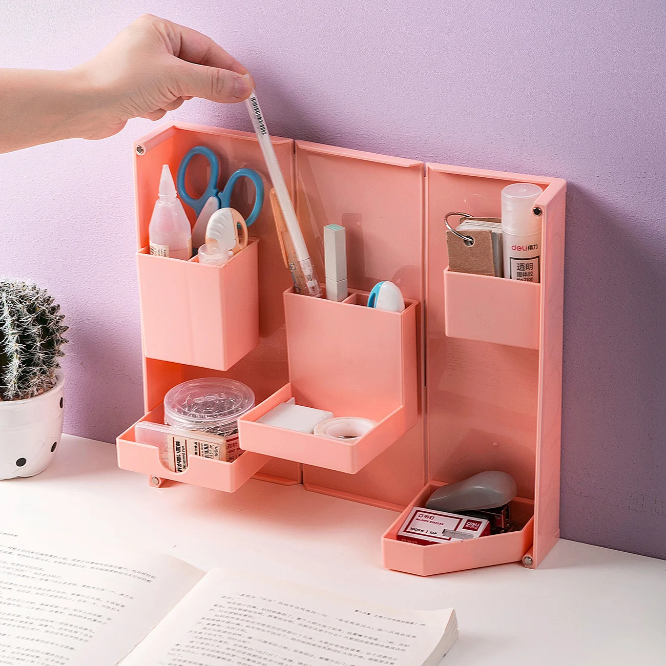 

Creative Folding Storage Box Desk Stationery Cosmetics Plastic Magnetic Organizer, Home Office, Desktop Accessories, New