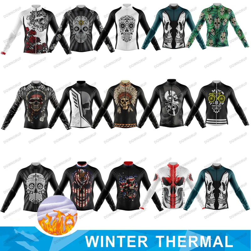 New Skull Long Sleeve Winter fleece Men Cycling Jersey Warm Cycling Clothing Maillot ciclismo hombre MTB Bike Jacket