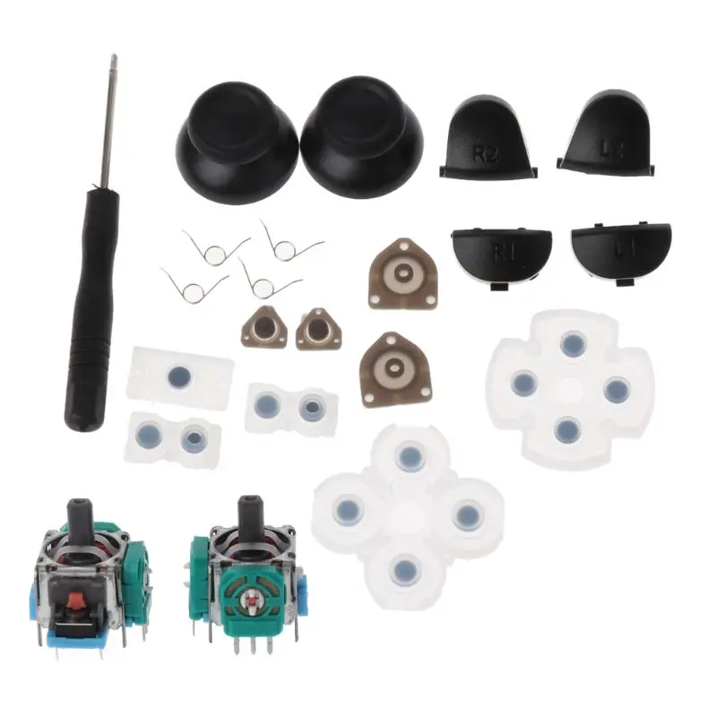 

L1 R1 L2 R2 Trigger Buttons 3D Analog Joysticks Thumb Sticks Cap Conductive Rubber Screwdriver Kit For PS4 Controller Repair Set