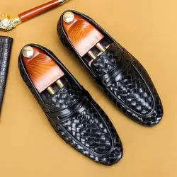 Handmede Weave Summer Casual Business Shoes Men Loafers Office Work Slip On Shoes Mens Daily Leisure Party Dress Shoes Size 46