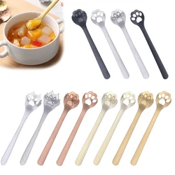 Cuchara hueca de acero inoxidable para café, juego de vajilla de cena, accesorios de cocina para postre, helado, garra de perro y gato encantador