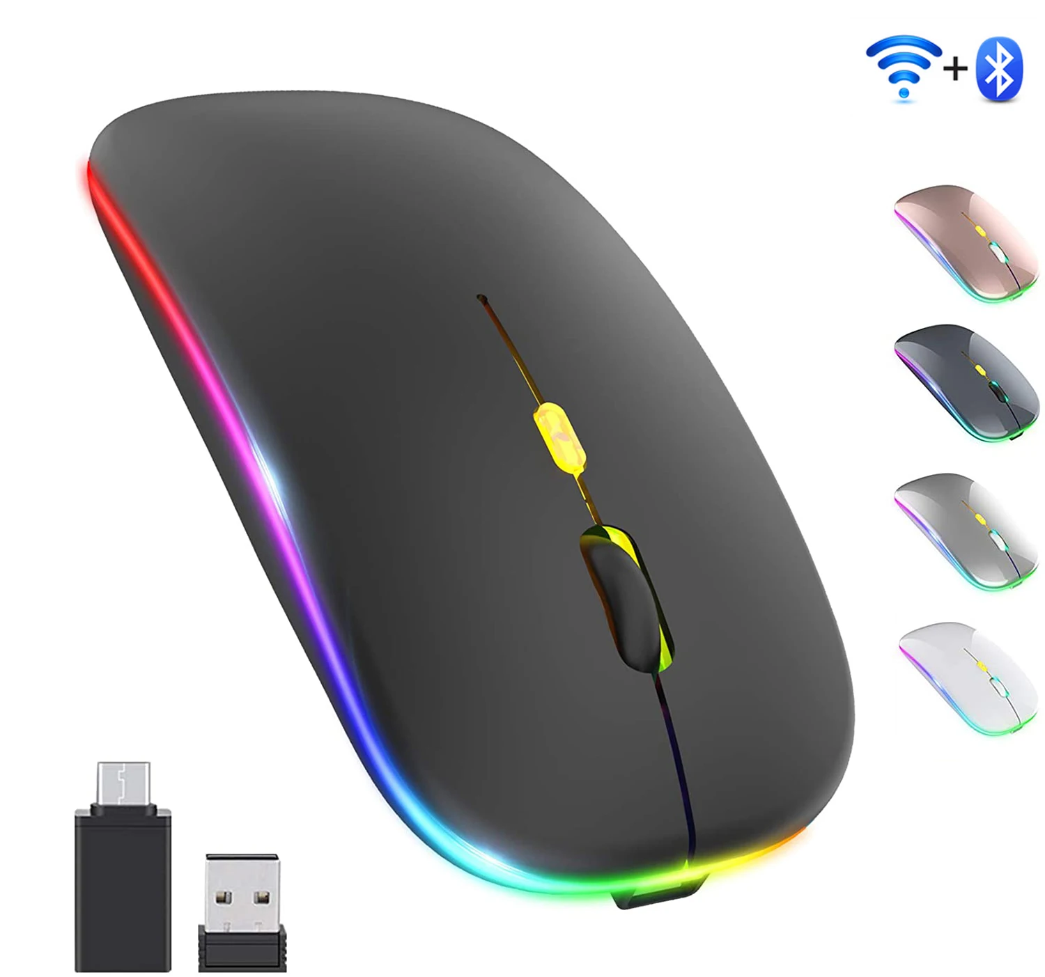 Wireless Mouse 1600dpi RGB Bluetooth Computer Silent Rechargeable Mause With LED Backlit USB Optical Mice For PC Laptop